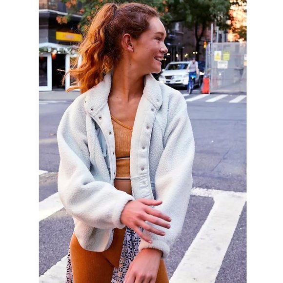 Free People Movement Hit The Slopes Salt Water Blue Grey Fleece Jacket - Picture 2 of 12